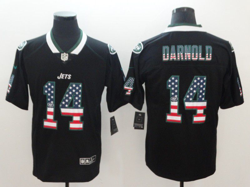 Men New York Jets 14 Darnold Nike USA Flag Fashion Black Color Rush Limited NFL Jersey